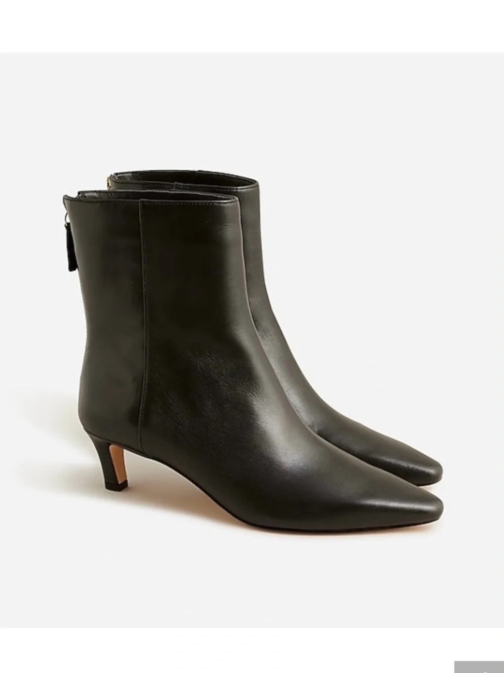 J. Crew Black Leather Pointed Ankle Boot with Low Kitten Heel